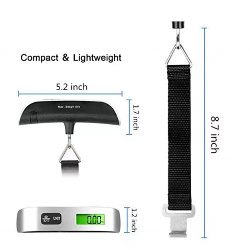 Digital Hanging Luggage Scale – LCD Display, 110lb/50kg Travel Bag Weigher